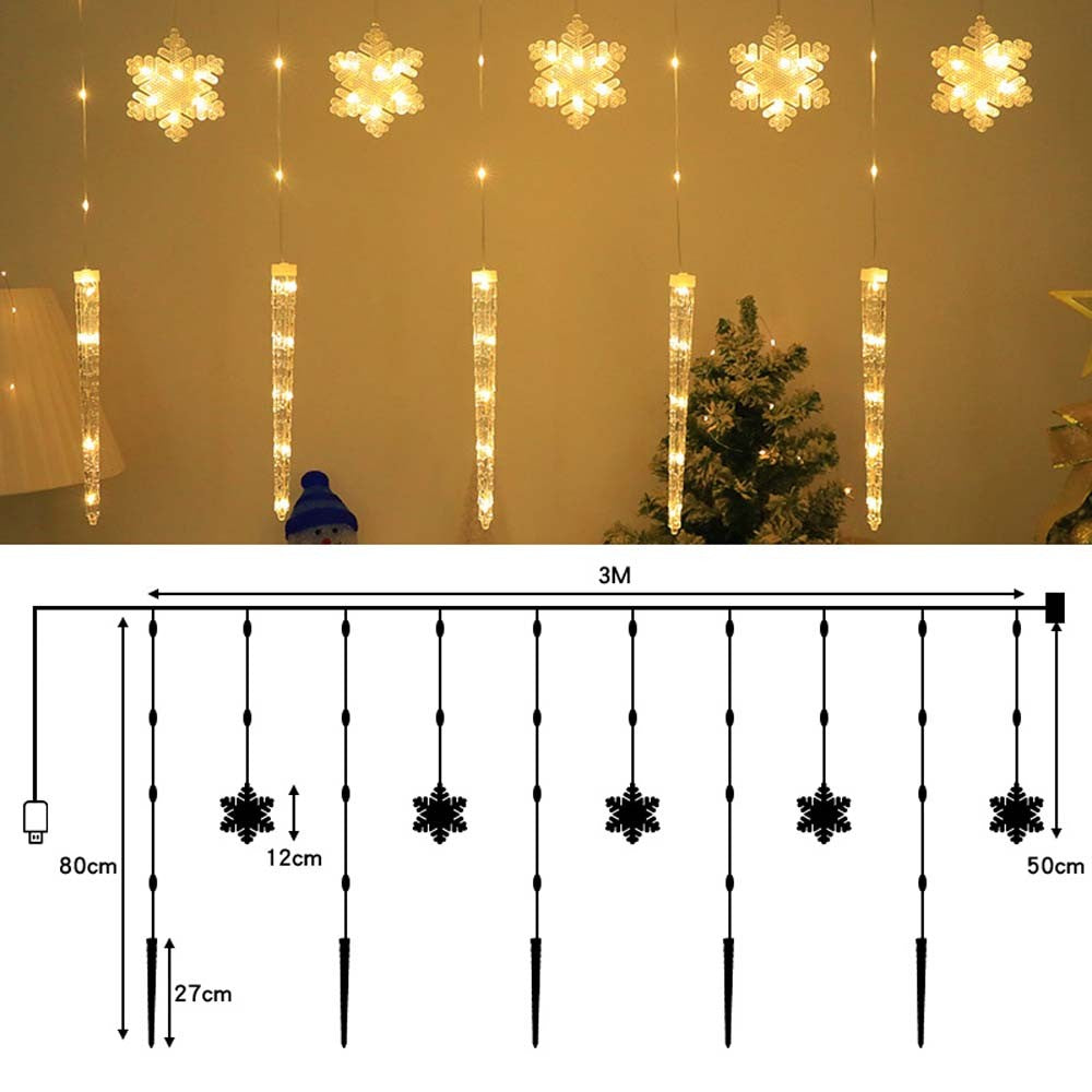 Christmas Window Lights Curtain Window Icicle Snowflake LED Fairy String Light