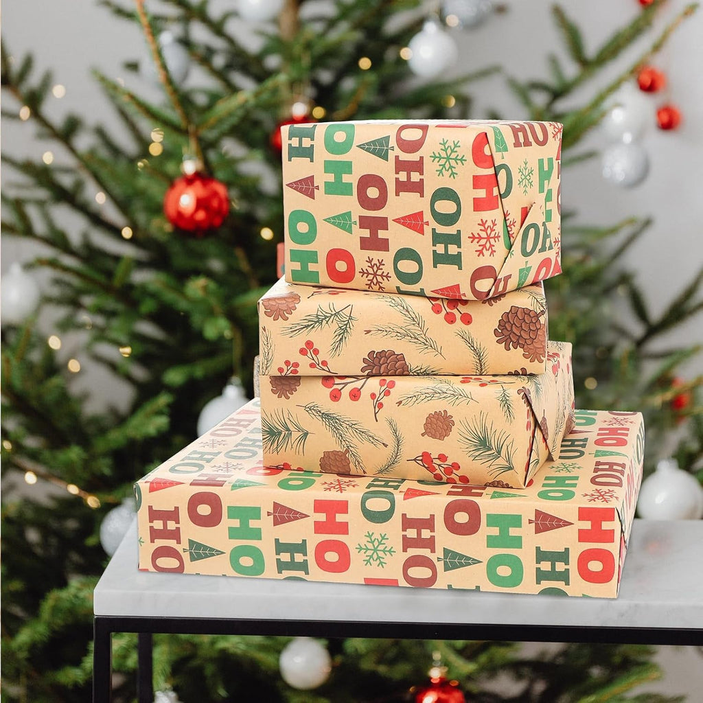 20M Christmas Wrapping Paper- 2 Roll 43Cm X 10M Kraft Gift Wrapping Paper -Durable Mini Roll -Surprises Gift Wrap Pack for Christmas New Year Party Supplies (Multi)