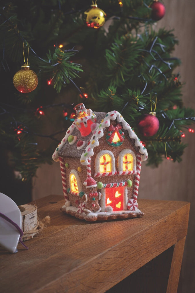 Christmas Glitter Gingerbread Frosty Candy Cottage LED Lights with 13Cm Tall