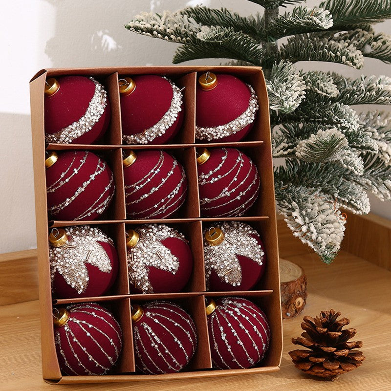 Christmas Bauble Decoration Hanging Tree 12 Piece 6Cm Bauble Set Burgundy