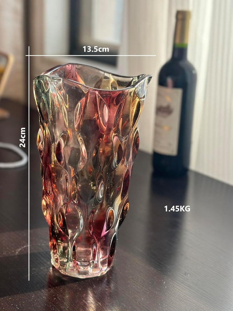 Glass Vase for Flowers, Large Tall Crystal Coloured Flower Vases for Decorations, Modern Personalised Ornaments for Living Room Dining Bedroom Home Decor Accessories Christmas Birthday Gifts for Women