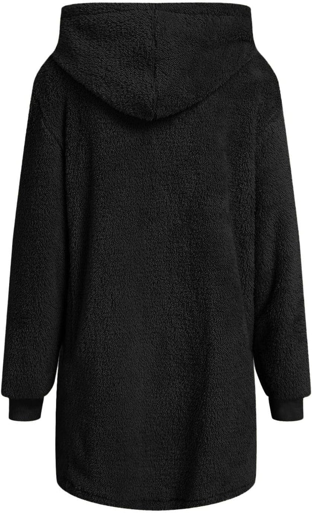 Womens Plain Hoodie Winter Warm Sherpa Lined Zip up Hooded Sweatshirt Jacket Coat Cosy Soft Fleece Blanket with Pocket