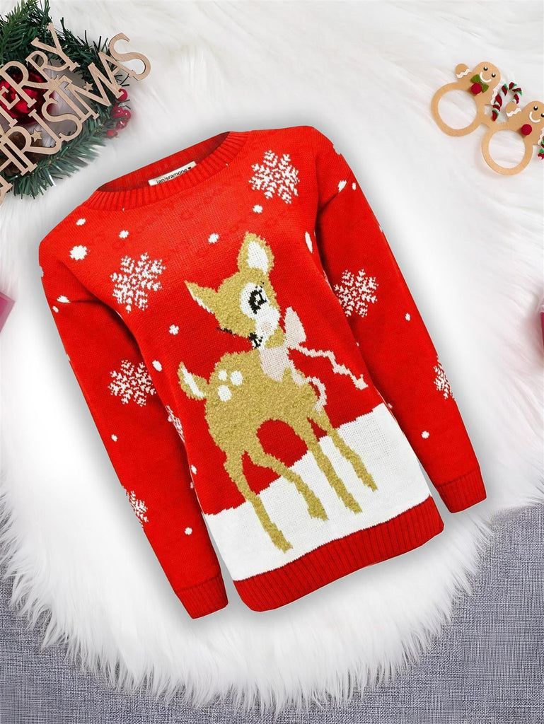 Christmas Jumper Kids Girls Baby Deer Novelty Xmas Knitted Jumper Warm Sweater