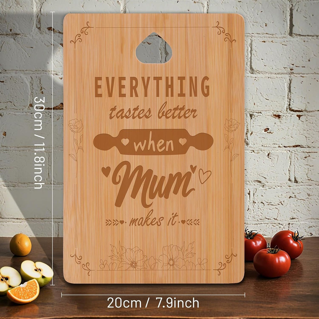 Handmade Engraved Bamboo Cutting Board - Best Gifts for Mum on Birthday, Mothers Day, Christmas from Daughter Son - Kitchen Gift with Love