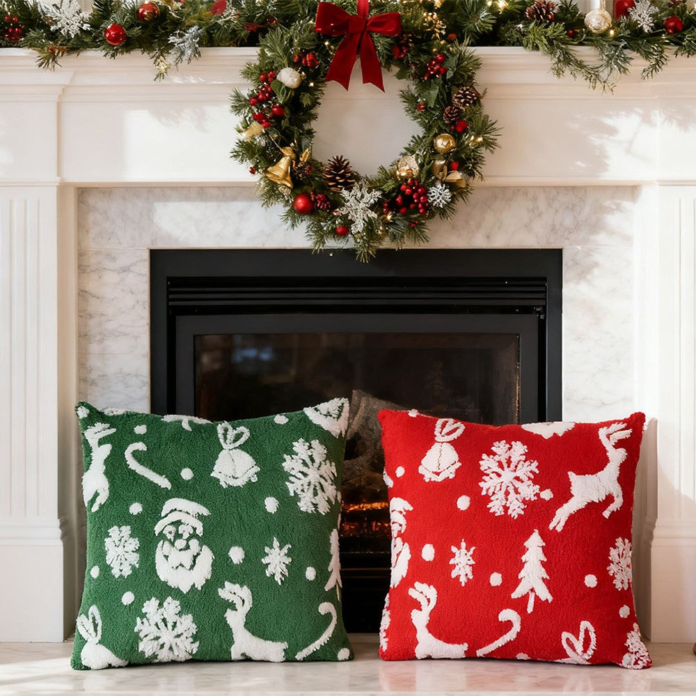 UK Christmas Santa Snowflake Cushion Plush Pillow Case Christmas Home Decor 2PCS