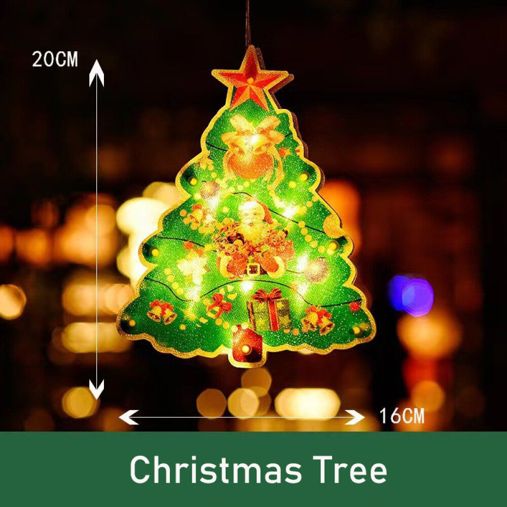 Christmas Window Hanging LED Lights Xmas Ornament Suction Cup Battery Home Party