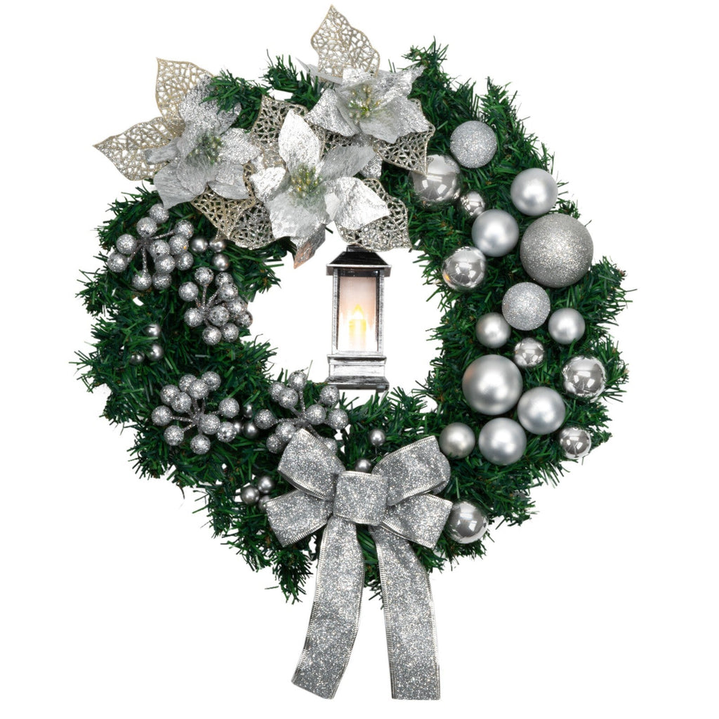 Artificial LED Christmas Wreath Pine Green Decorative Hanging Xmas Door 40Cm Bow