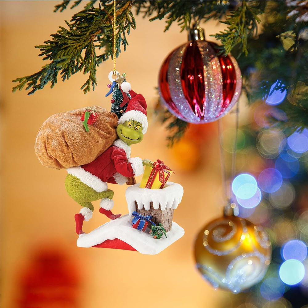 YOOYEH 8PCS Grinch Christmas Ornament Set - Fun Santa Stocking Cap Decor