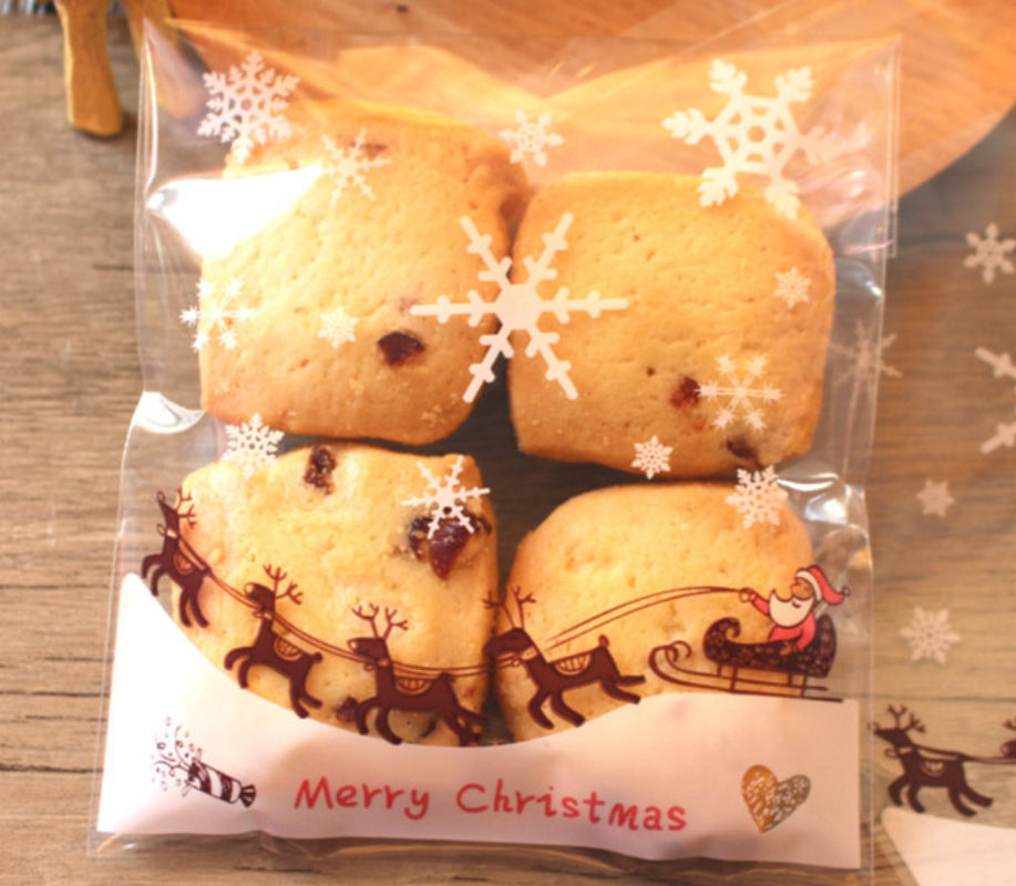 New Christmas 100Pcs Self Adhesive Bag Cookie Candy Gift Packaging Bags 10X10Cm