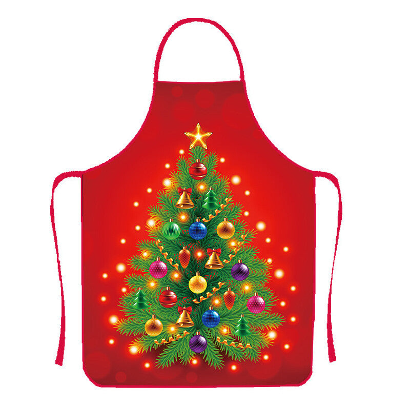 Women Men Christmas Print Apron Kitchen Restaurant Cooking Work Bib Apron Party
