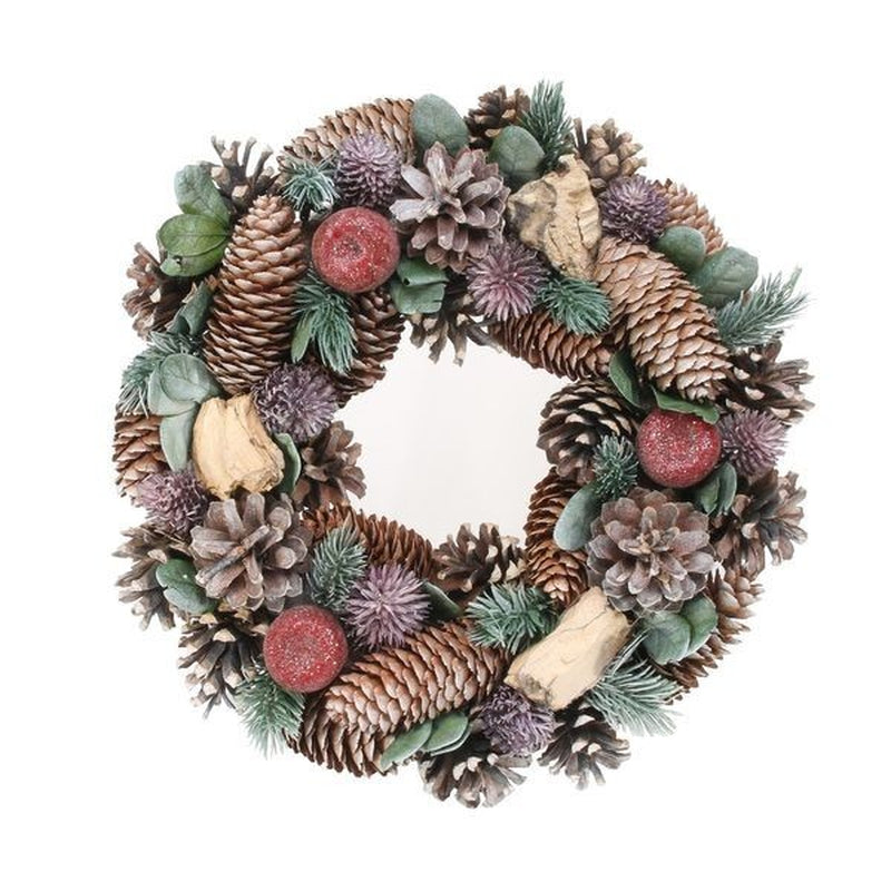 30Cm Green/Lilac Wreath - Pine Cones & Apples - Autumnal or Xmas Theme