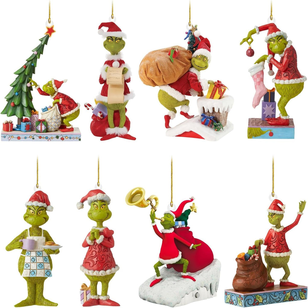 YOOYEH 8PCS Grinch Christmas Ornament Set - Fun Santa Stocking Cap Decor