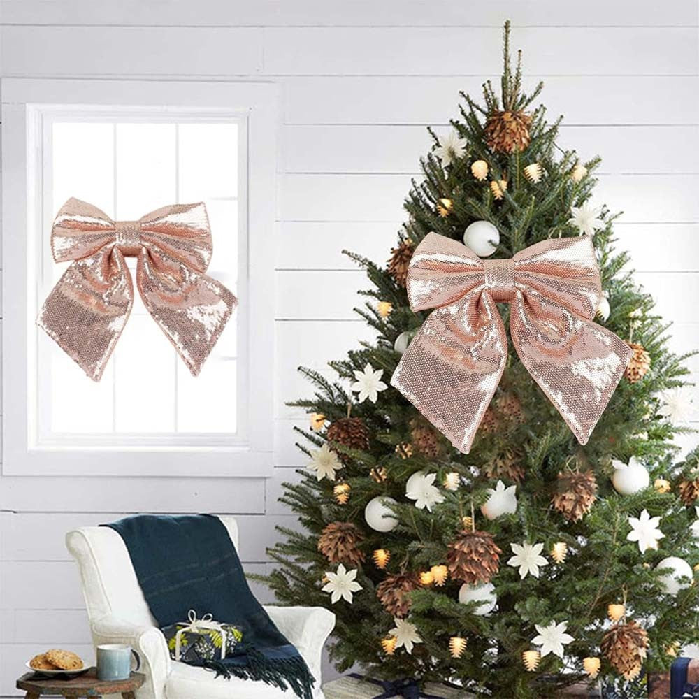 Large Glitter Christmas Bow Elegant Bowknot Ornaments Christmas Tree Decorations