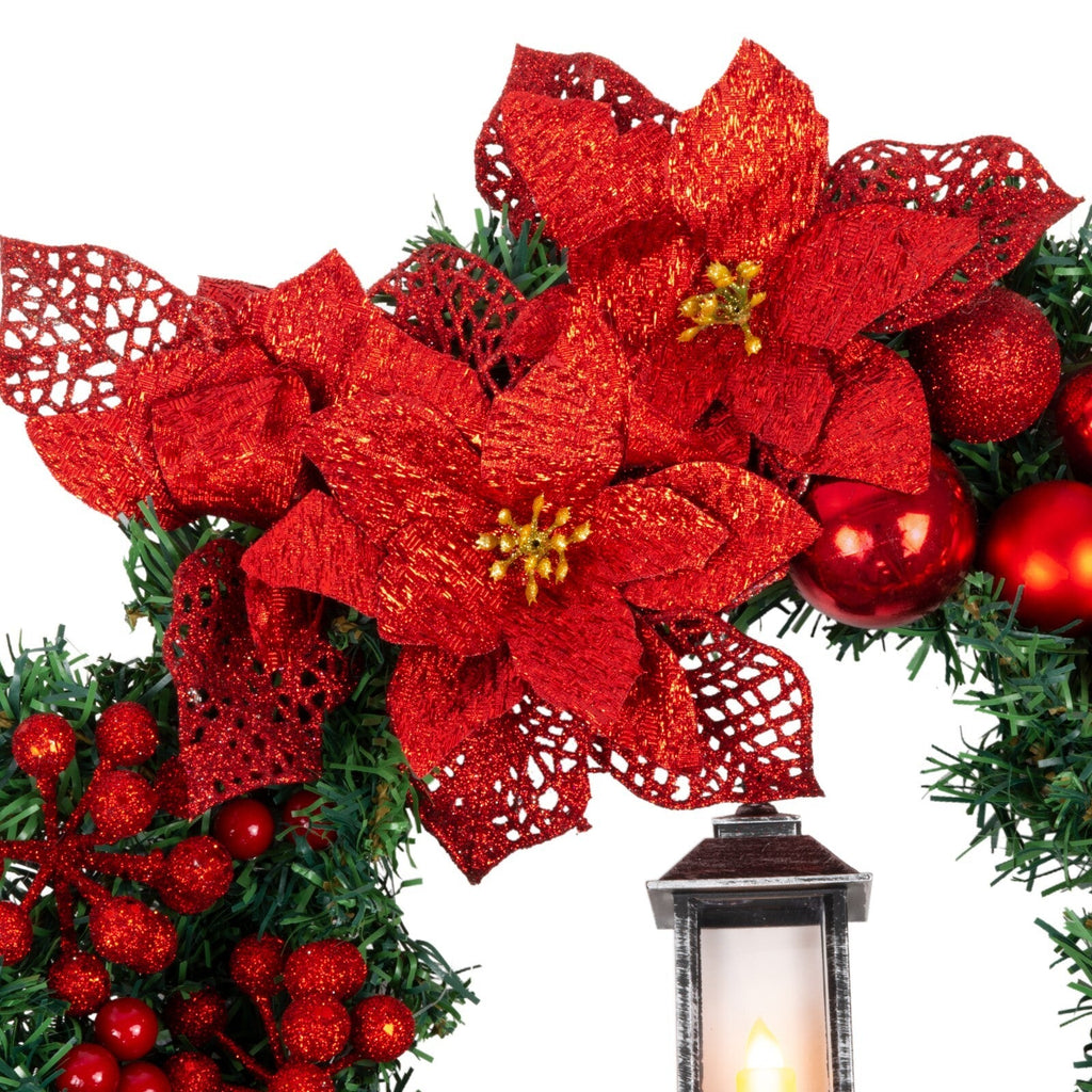 Artificial LED Christmas Wreath Pine Green Decorative Hanging Xmas Door 40Cm Bow