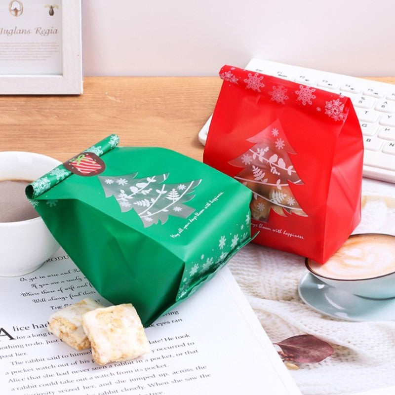 50Pcs Christmas Plastic Candy Bag Snowflake Tree Cookies Packaging Decor