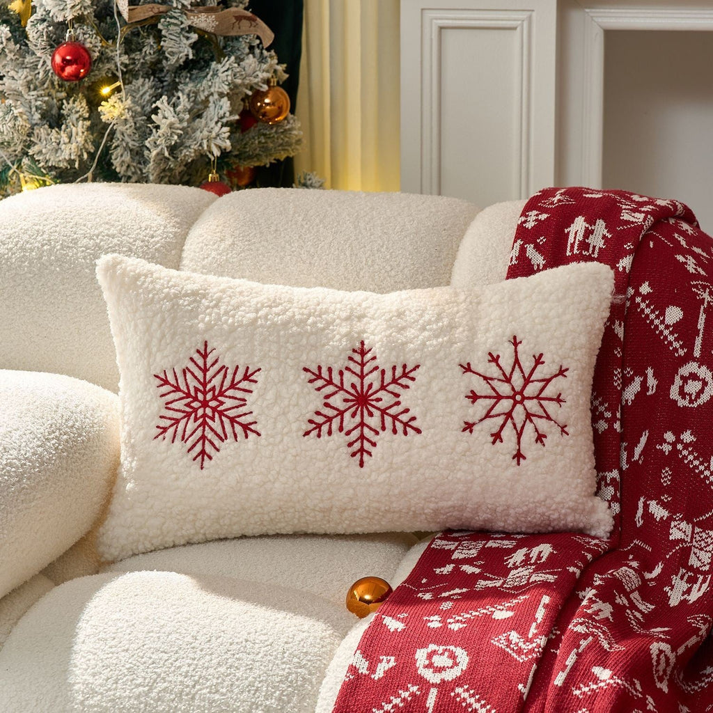 UK Plush Christmas Embroidery Cushion Cover Xmas Luxury Pillow Case Home Decor