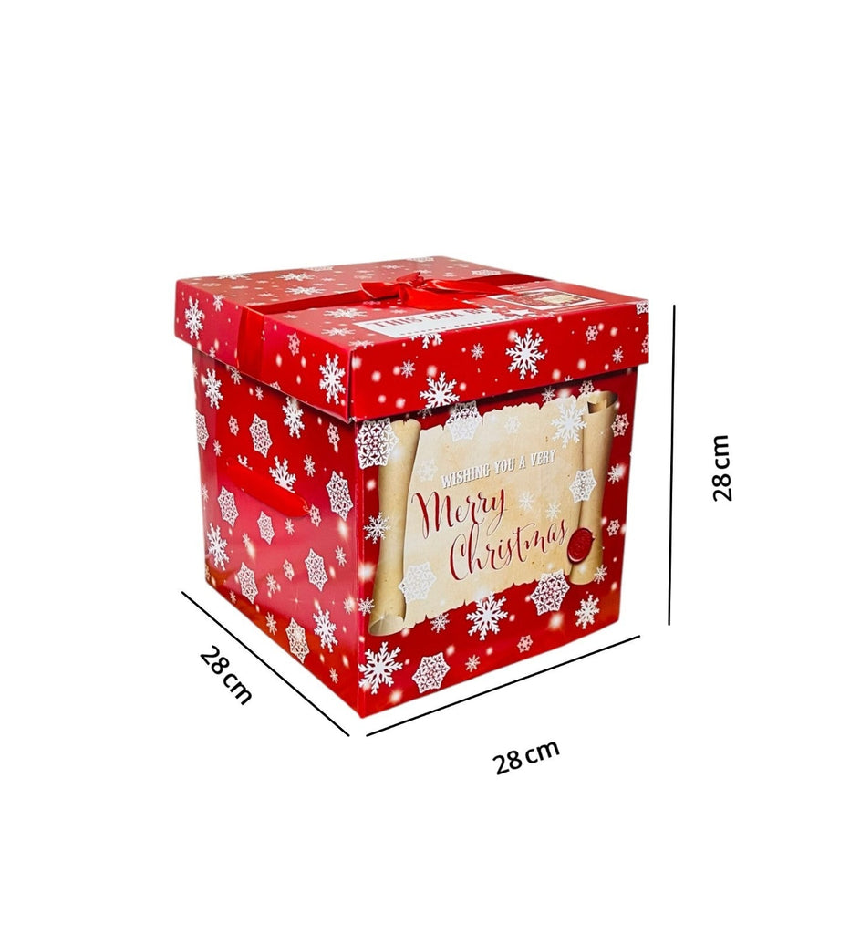 Christmas Eve DIY Large Gift Box with Lid & Bow, Cute XMAS Prints Flat Packed
