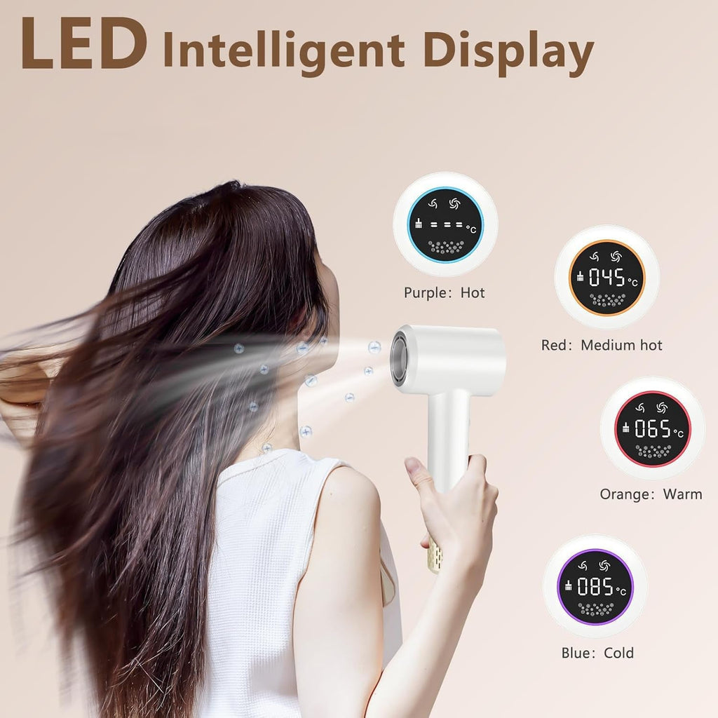 Hair Dryer Ionic, 2200W Professional Ionic Hairdryer, 110,000 RPM High-Speed Blow Dryer Motor for Fast Drying, 400 Million, HD Display, anti Frizz, Brushless Hairdryers for Women & Man