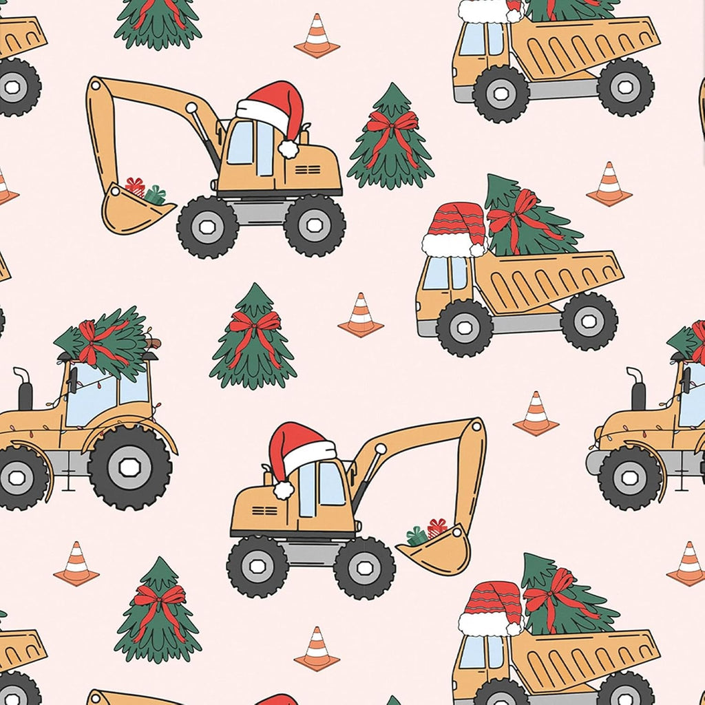 Christmas Car Wrapping Paper Roll for Boys, Mini Roll, Cute Construction Trucks with Santa Hat, Christmas Tree and Gifts Design Gift Wrap for Kids Party, 43.2Cm X 5M