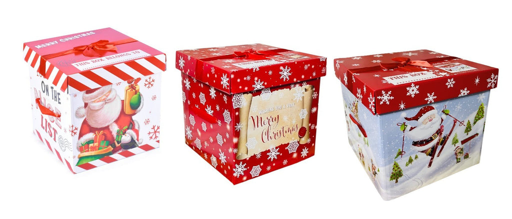 Christmas Eve DIY Large Gift Box with Lid & Bow, Cute XMAS Prints Flat Packed