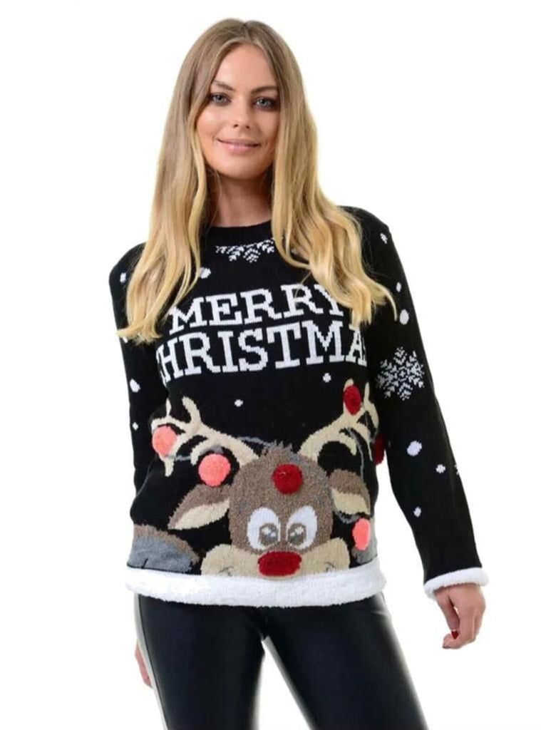Women'S Kids Knitted Merry Christmas Xmas Snowflake & Reindeer Jumpers Top