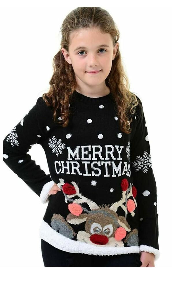 Women'S Kids Knitted Merry Christmas Xmas Snowflake & Reindeer Jumpers Top