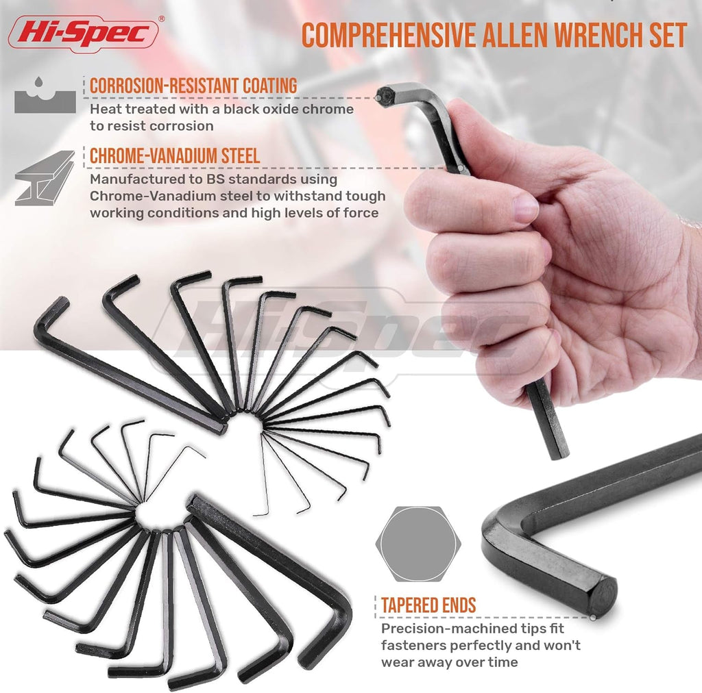 30Pc Imperial & Metric Hex Allen Key Wrench Folding Set with Small & Large Sizes. Includes Mini 0.035” up to Long 10Mm