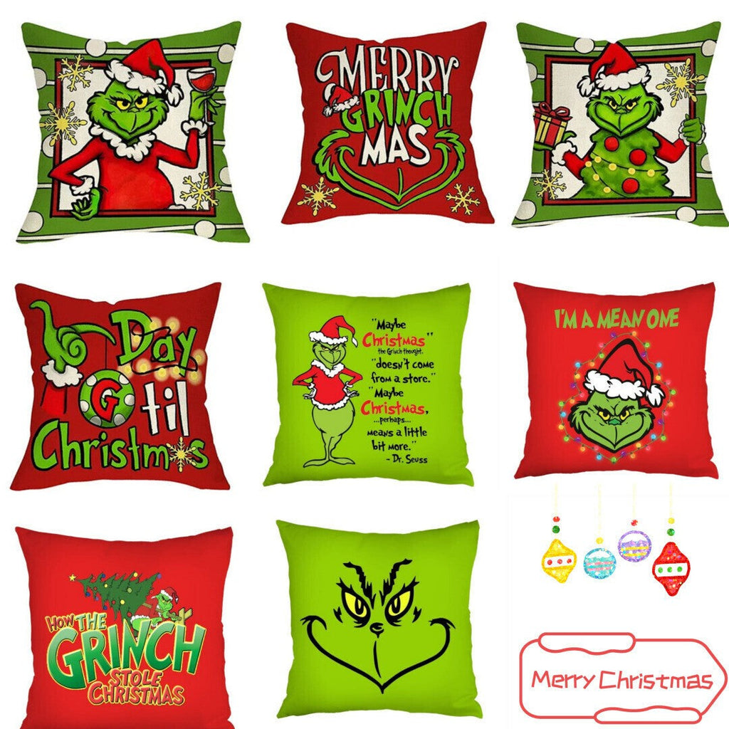 4Pcs Christmas Grinch Cushion Cover Pillow Case Xmas Sofa Pillowcase Decor~