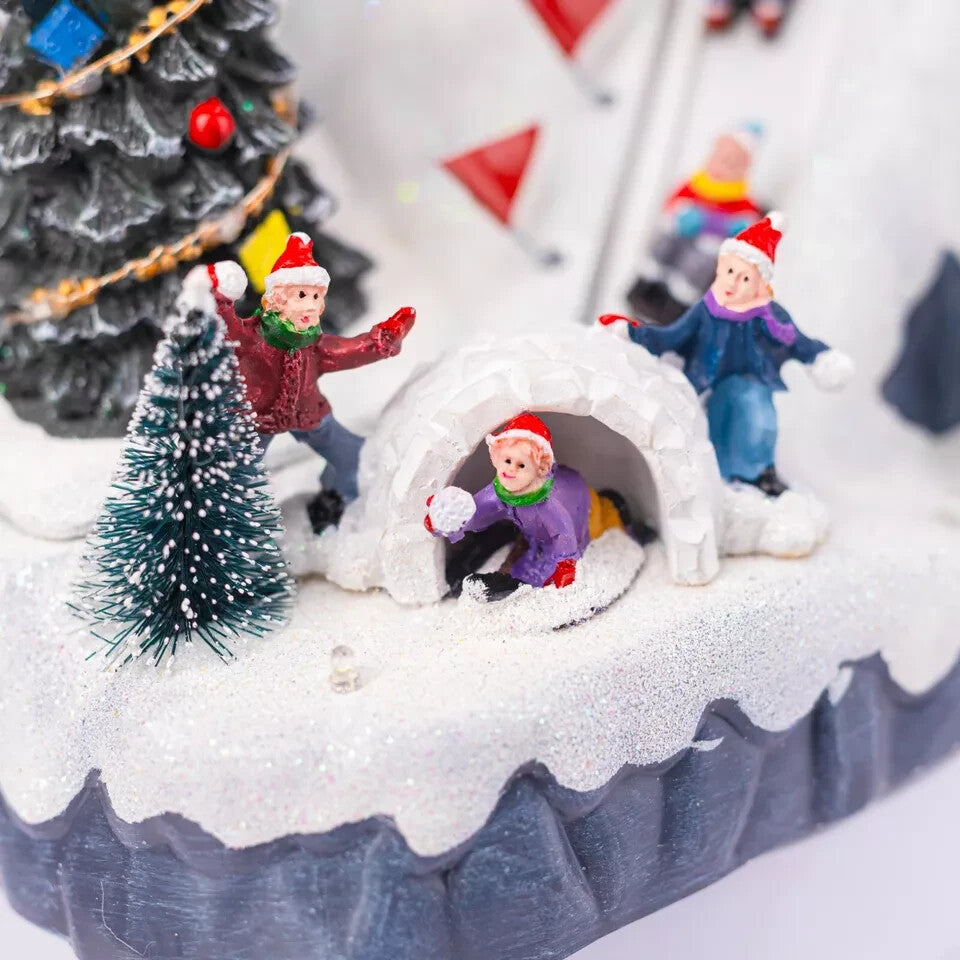 Christmas Village Scene Decoration Sledging Musical Moving Ornament Light Up