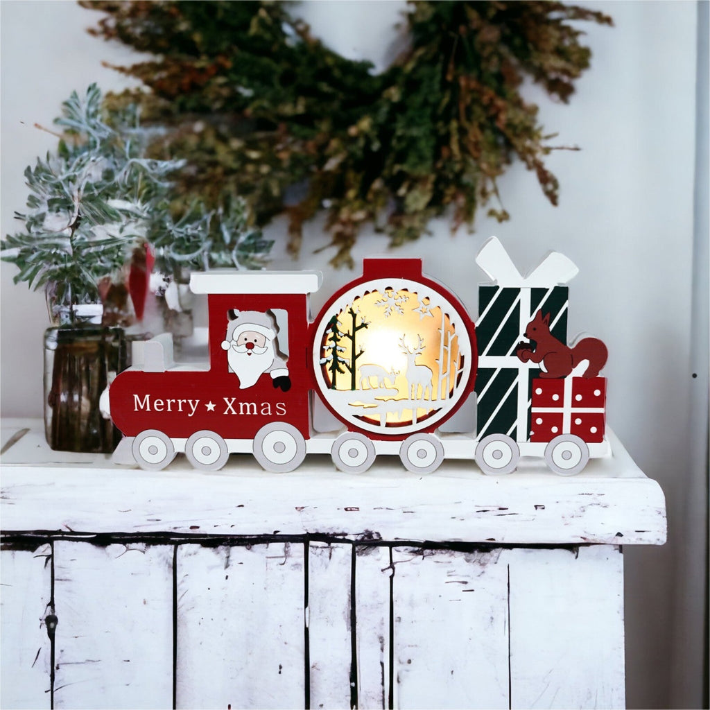 Lightup Wooden LED Train Christmas Battery Powered Decoration Ornament Festive