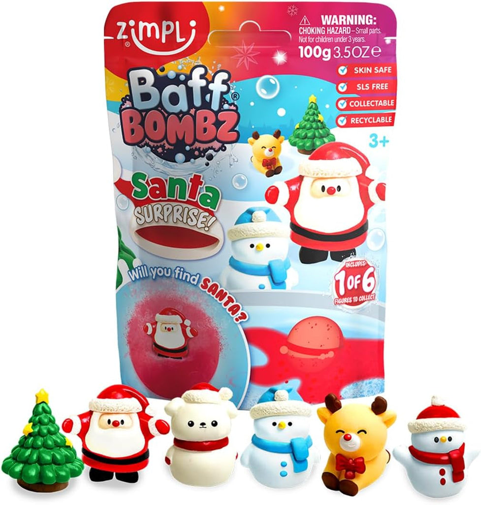 ZIMPLI Large Santa Surprise Bath Bomb, Contains 6 Surprise Christmas Toys to Collect in Total, One per Baff Bomb, Stocking Filler for Boys Girls 4 5 6 7 8 9