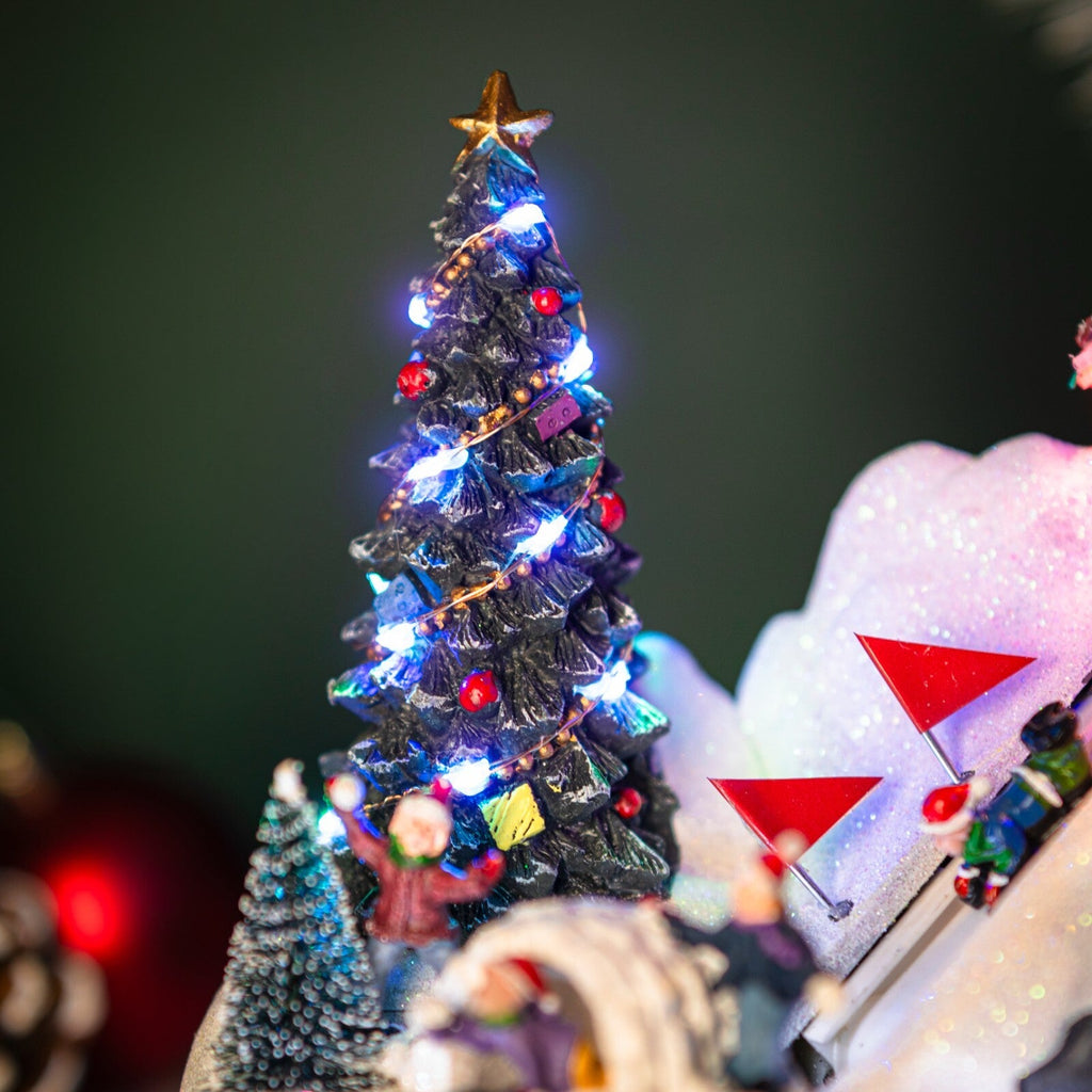 Christmas Village Scene Decoration Sledging Musical Moving Ornament Light Up