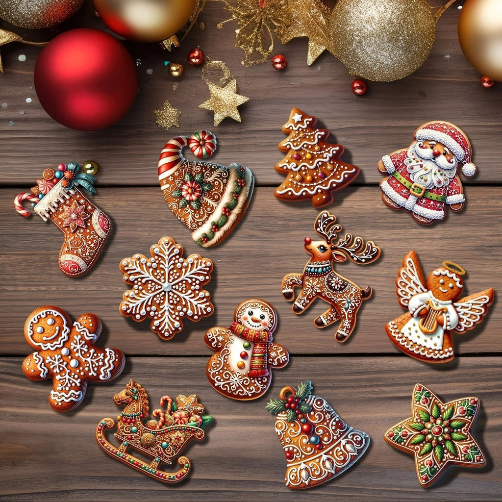 12PCS Christmas Tree Decoration Wooden Gingerbread Motifs Christmas Decoration