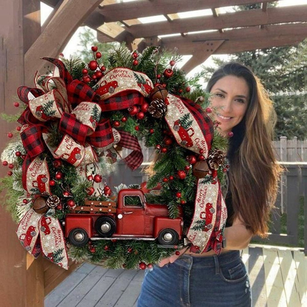 Christmas Wreath Artificial Pinecone Red Truck Car Bowknot Berry Garland