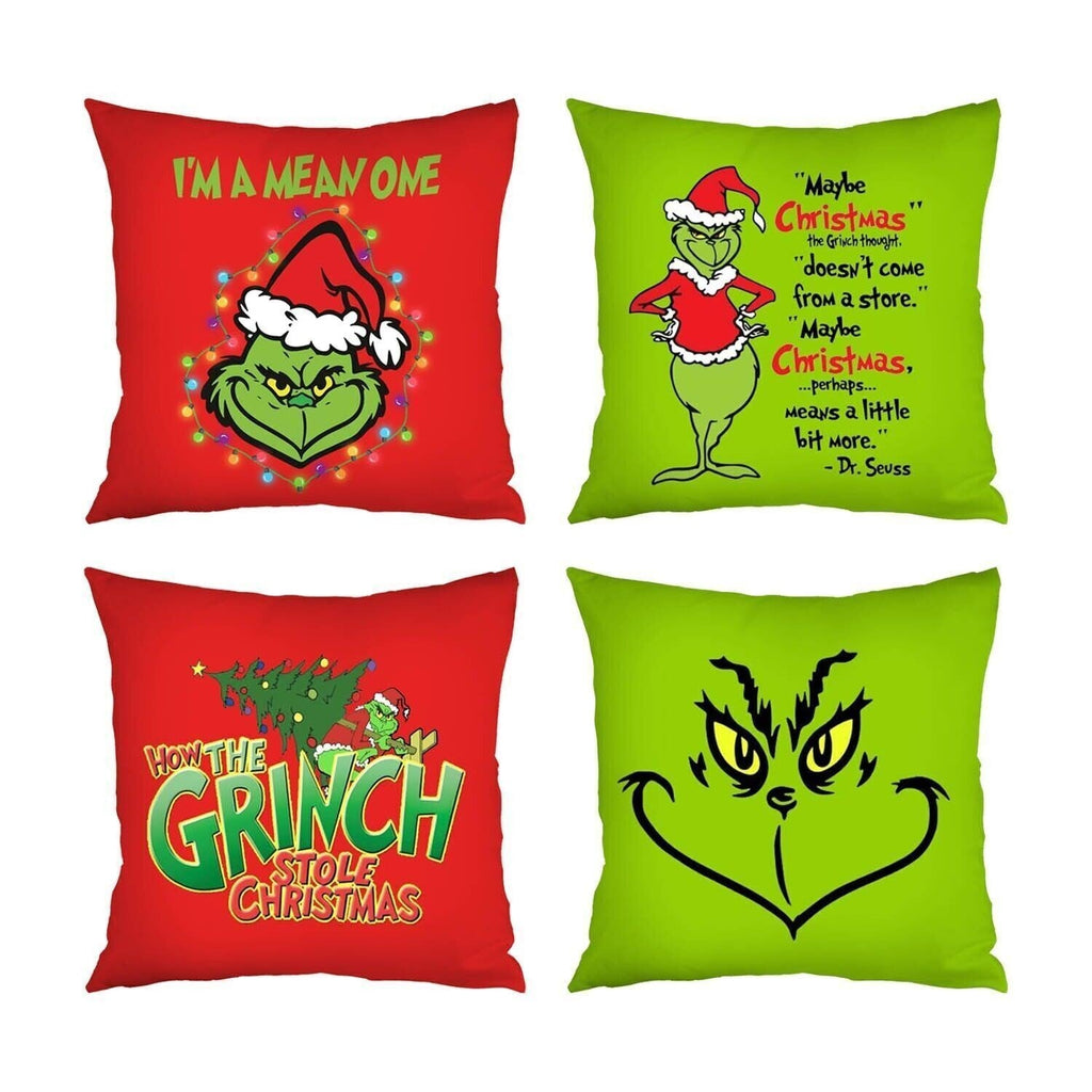 4Pcs Christmas Grinch Cushion Cover Pillow Case Xmas Sofa Pillowcase Decor~