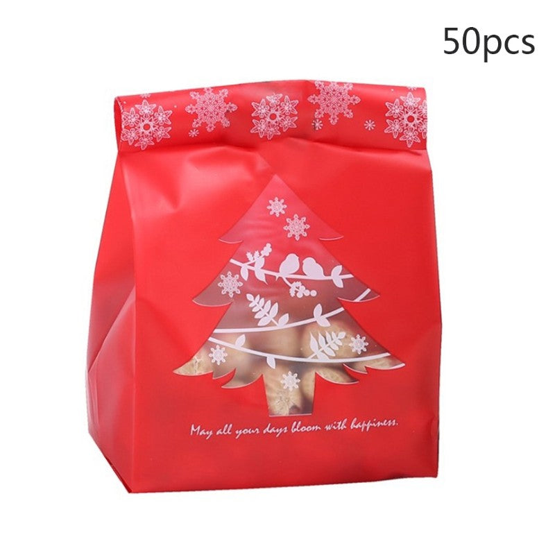 50Pcs Christmas Plastic Candy Bag Snowflake Tree Cookies Packaging Decor
