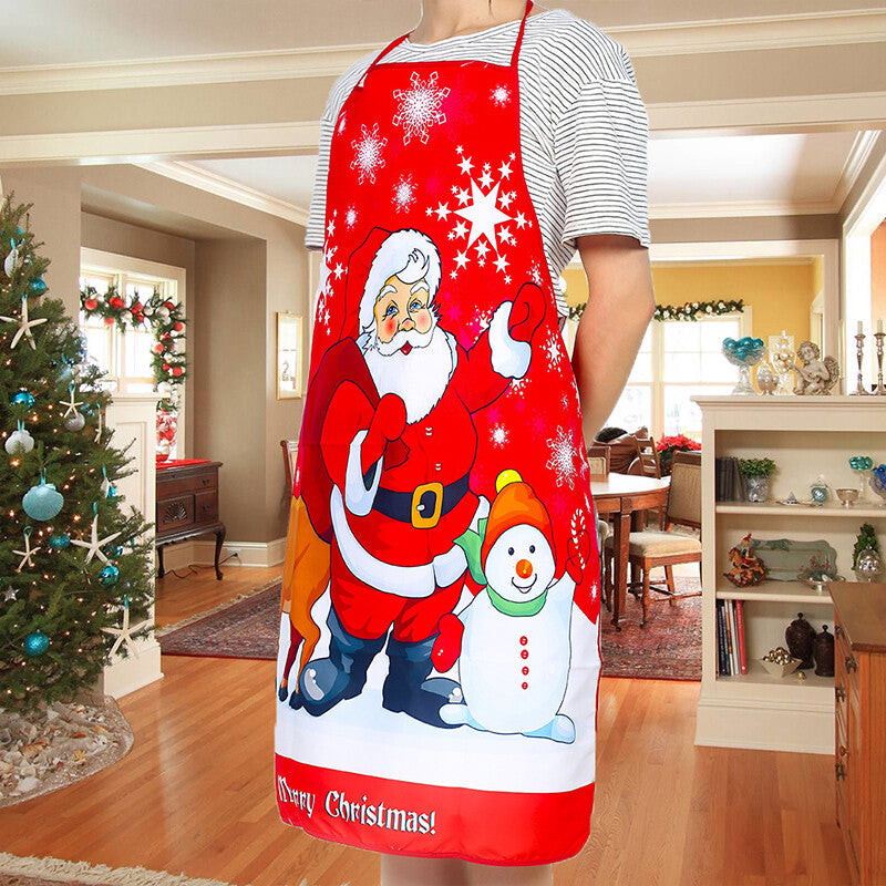 Women Men Christmas Print Apron Kitchen Restaurant Cooking Work Bib Apron Party