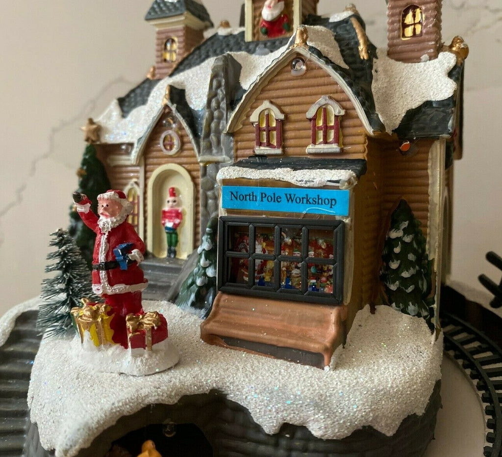 Christmas Village Scene Decoration Ornament with LED Lights Moving Train & Sound