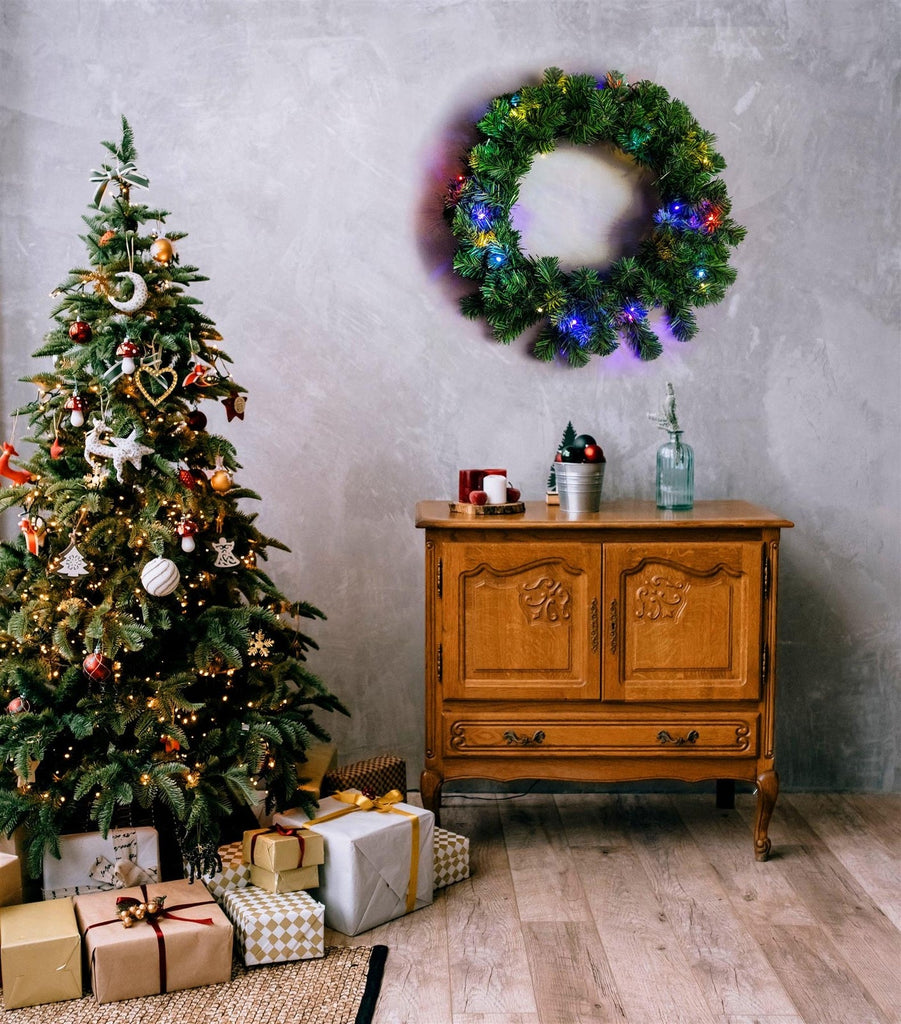 Christmas Wreath Pre Lit Green Artificial Bushy Alaskan Pine Home Decor 55CM