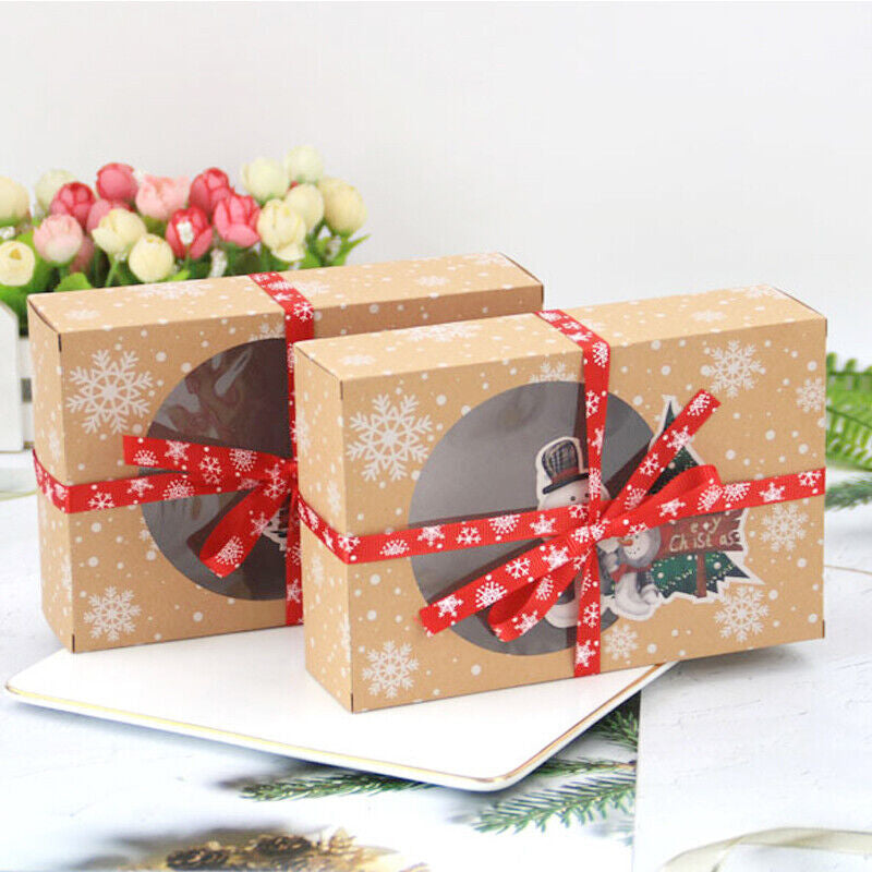12PC Christmas Cookie Gift Box Kraft Paper Candy Gift Boxes Xmas Party Packaging