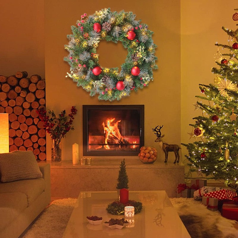 LED Christmas Wreath for Front Door Garland Christmas Xmas Ball Decor Outdoor Uk