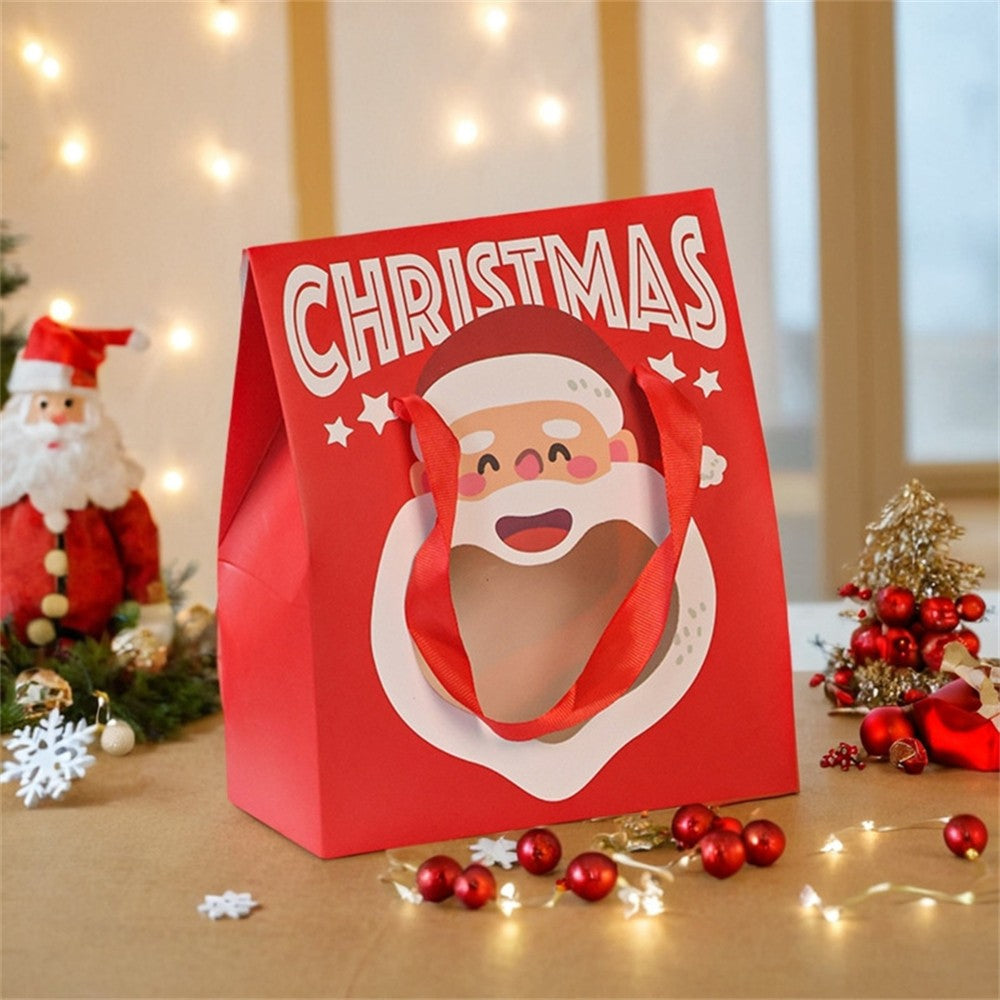 Christmas Santa Window Paper Box with Handle Candy Cookie Gift Packaging Bags