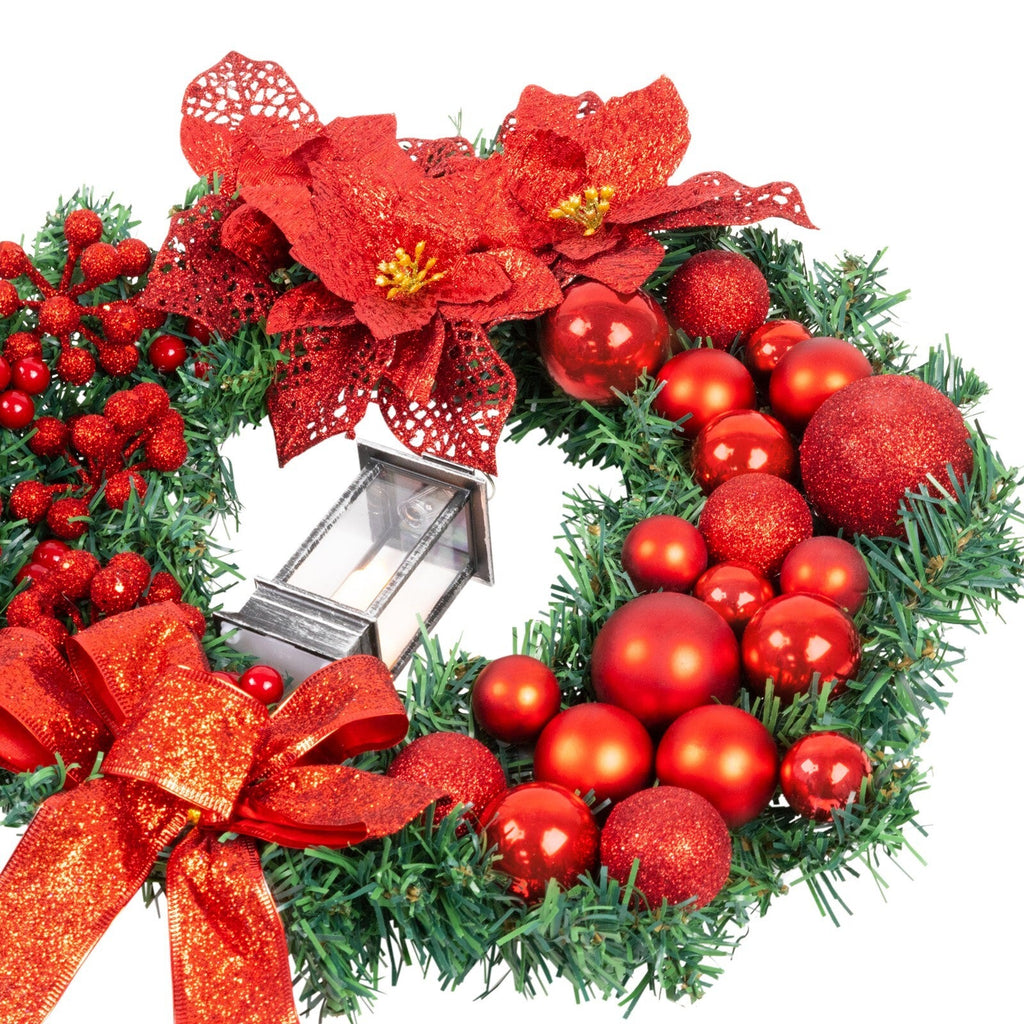Artificial LED Christmas Wreath Pine Green Decorative Hanging Xmas Door 40Cm Bow