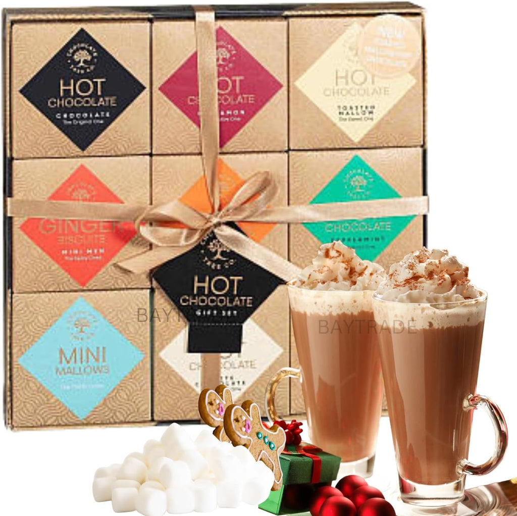 Hot Chocolate Gift Set | 9 Luxury Cocoa Powder Flavours Mini Marshmallows Gingerbread Men Biscuits | House Gifts for Couples Women Men Xmas Gifts for Kids Teens Drinking Chocolate Selection Boxes (5)