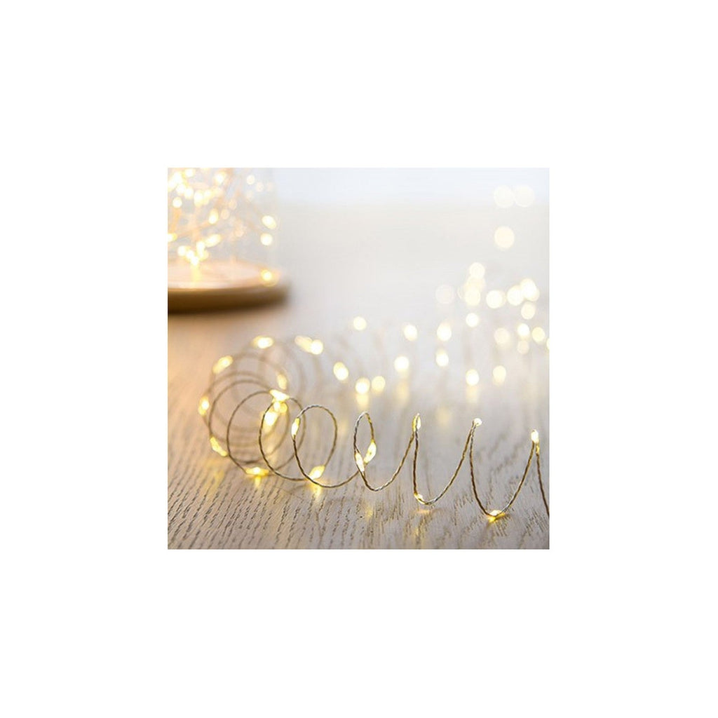 100 LED Micro Wire Lights Warm White Silver Wire Multi Function 5M Lit Length