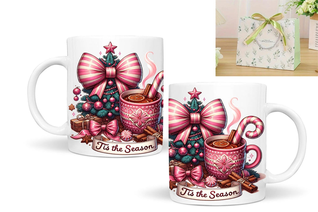 Retro Christmas Tis the Season Mug Gift 11 Oz Ceramic Hot Chocolate Coffee Tea