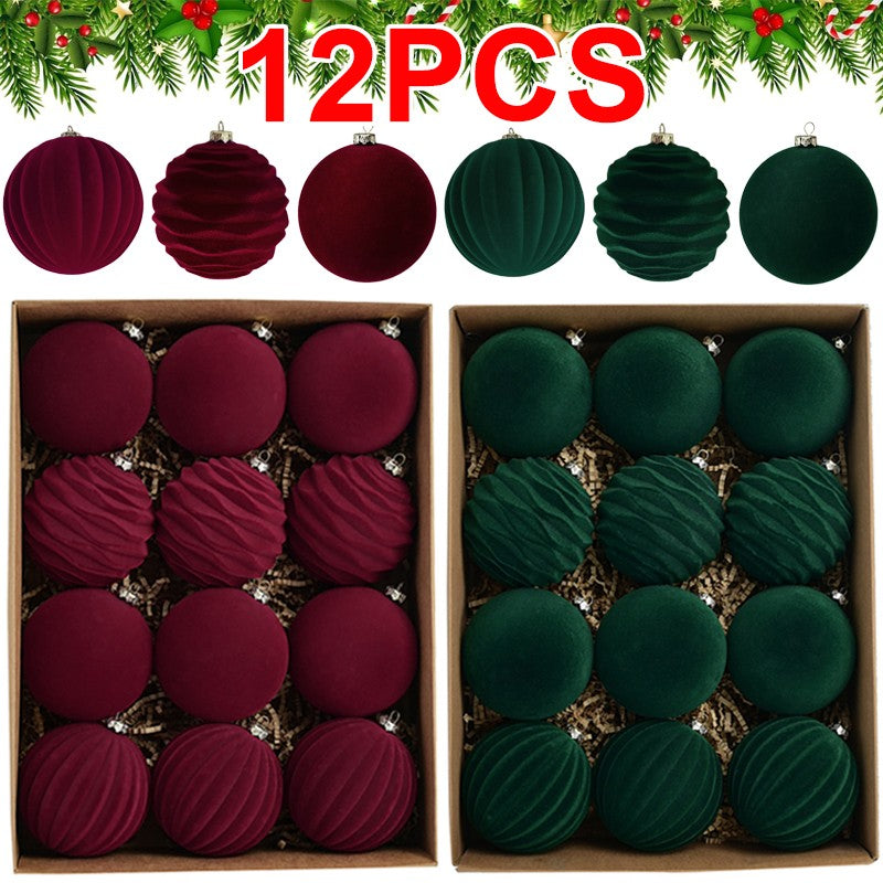 12X Velvet Christmas Balls Xmas Tree Hanging Bauble Ornament Party Decorations