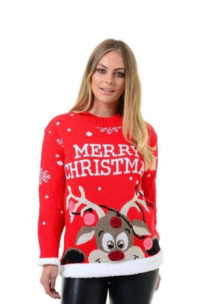 Women'S Kids Knitted Merry Christmas Xmas Snowflake & Reindeer Jumpers Top