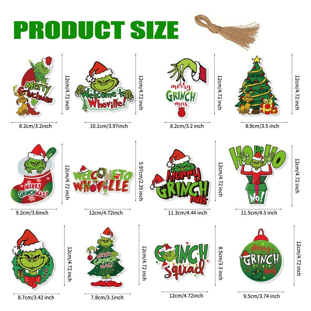 12X Merry Christmas Grinch Ornaments Xmas Tree Hanging Decoration Figure Pendant