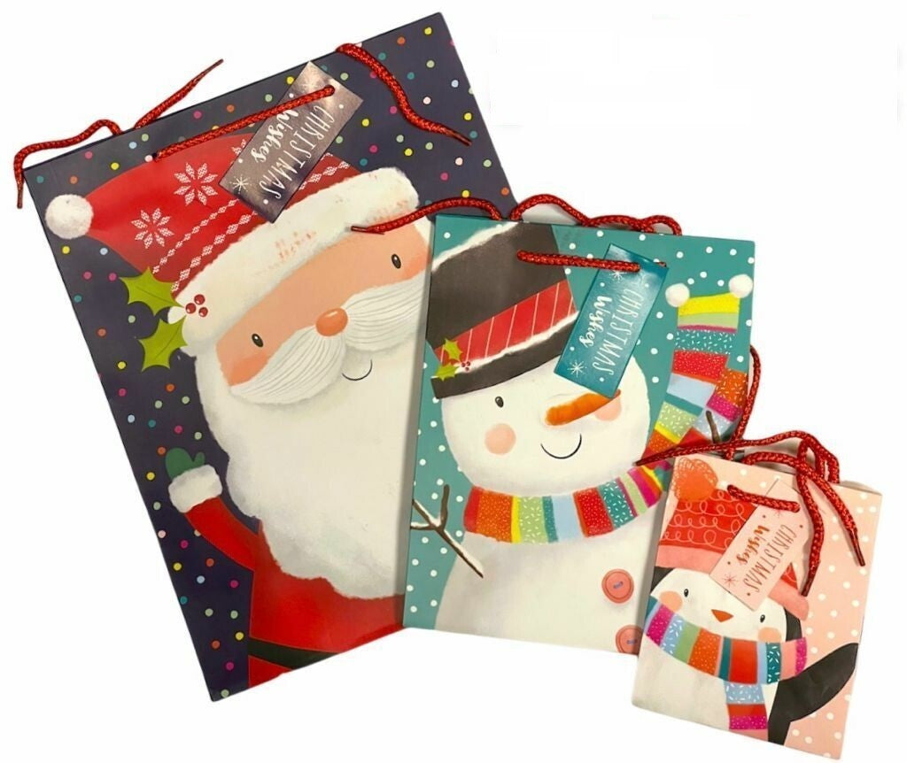 9 X Santa Christmas Gift Bags Wrapping Present Party Paper Carrier Bag Xmas Bags